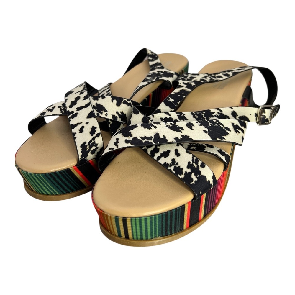 Crazy Train Womens Cow Cute Wedges Cow Print Serape Striped Platform Sandals 11 - Picture 1 of 9